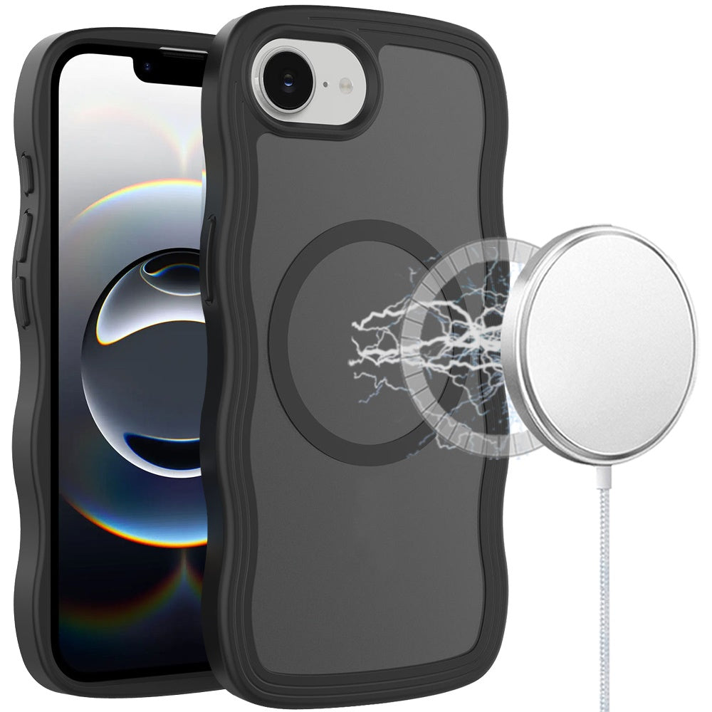 For Apple iPhone 17E /16E Grip Hand Magnetic Hybrid Case Shockproof Protection Matte Skin Rubber TPU + PC Case Cover Black