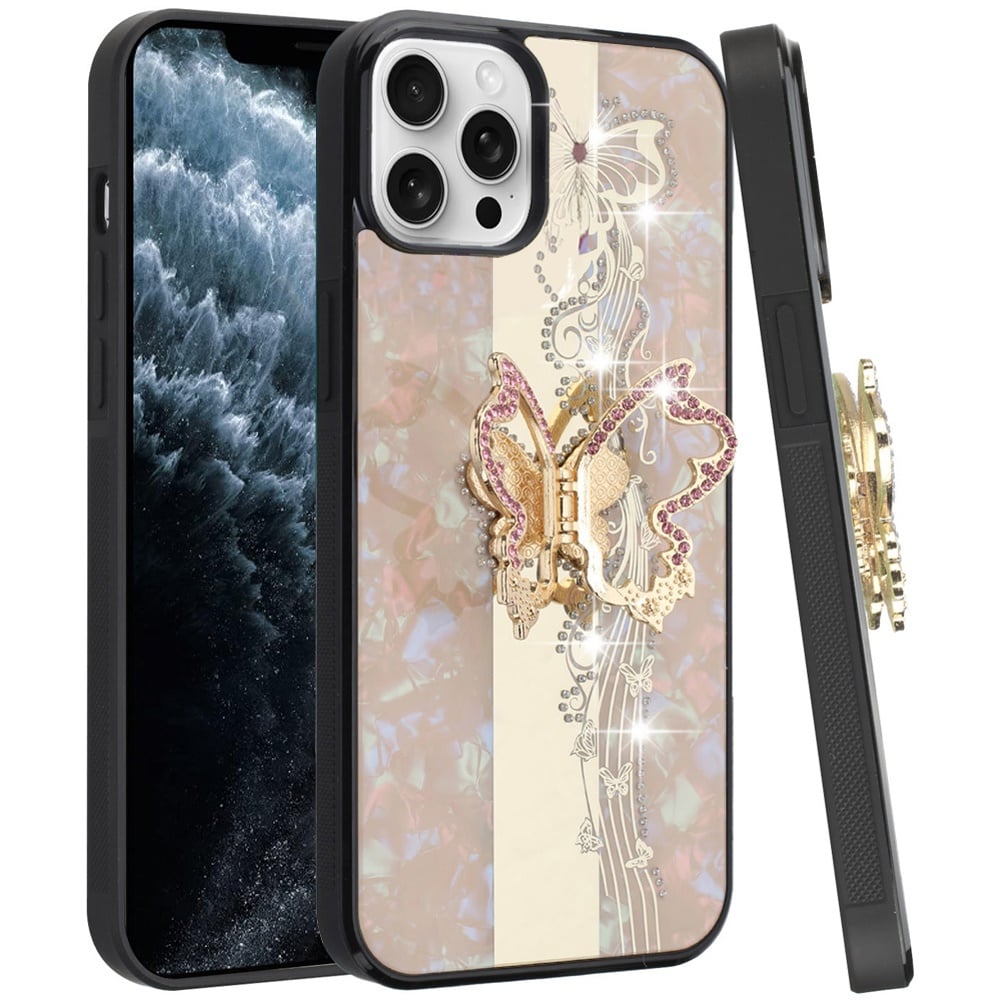 For Apple iPhone 11 Pro Max Diamonds 3D Fashion Bling Sparkly Glitter Ornaments Engraving Hybrid with Ring Stand Case Cover