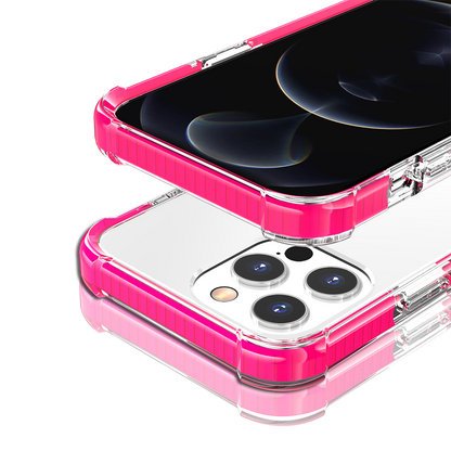 For Apple iPhone 11 Hybrid Transparent Acrylic Rubber Gummy Hard PC Silicone TPU Color Bumper Frame Shockproof Case Cover Hotpink