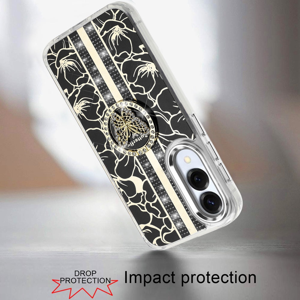 For Samsung Galaxy S25 Edge Diamonds 3D Fashion Bling Sparkly Glitter Ornaments Engraving Hybrid with Ring Stand Case Cover