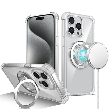 For Apple iPhone 11 Pro Max Magnetic [Compatible with Magsafe] with 360° Rotatable Ring Holder Invisible Stand Transparent Case Cover Clear