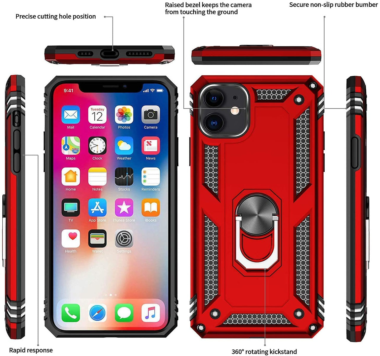 For Motorola Razr+ 2025, Motorola Razr+ Plus (2025) Shockproof Hybrid Dual Layer PC + TPU with Metal Ring Kickstand Heavy Duty Armor Shell Case Cover Red