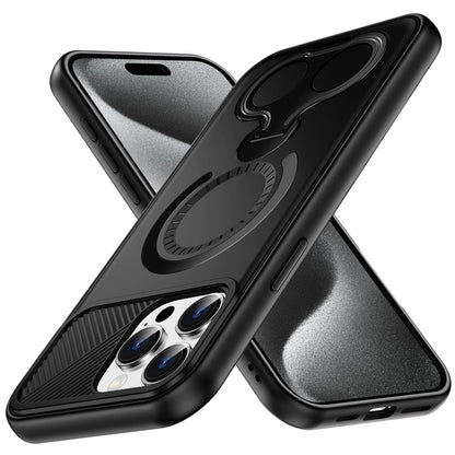 For Apple iPhone 15 Pro Max Hybrid with Invisible 2 Hole Ring Stand Magnetic back Car Mount Friendly Protector Case Cover Black