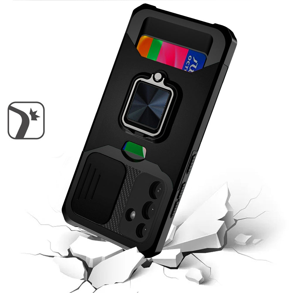 For Samsung Galaxy S25 Ultra Wallet Case with Ring Stand & Slide Camera Cover Back Credit Card Slot Holder, Military Grade Case Cover Cosmic Orange