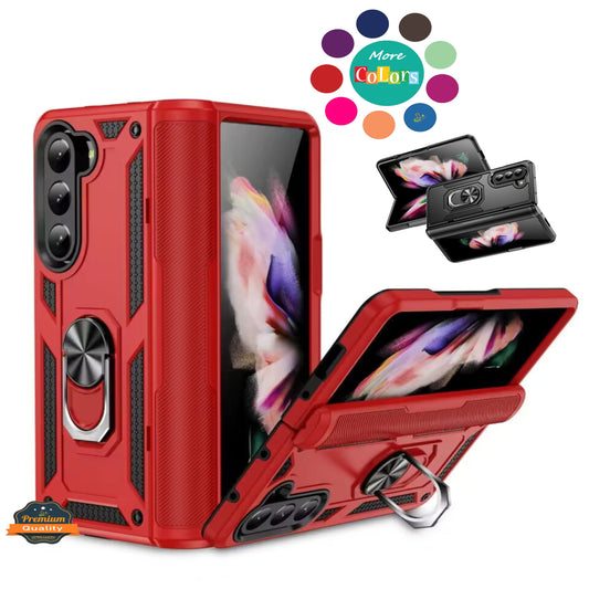 For Samsung Galaxy Z Fold 7 Shockproof Hybrid Dual Layer PC + TPU with Metal Ring Kickstand Heavy Duty Armor Shell Case Cover