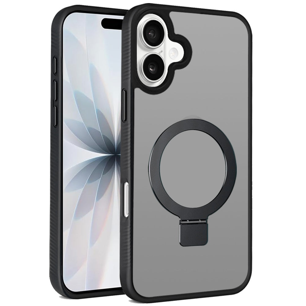For Apple iPhone 17 Air (6.6") Magnetic Circle Kickstand with MagSafe Compatibility, Matte Skin, Rugged Bumper, and Ring Holder Case Cover Black