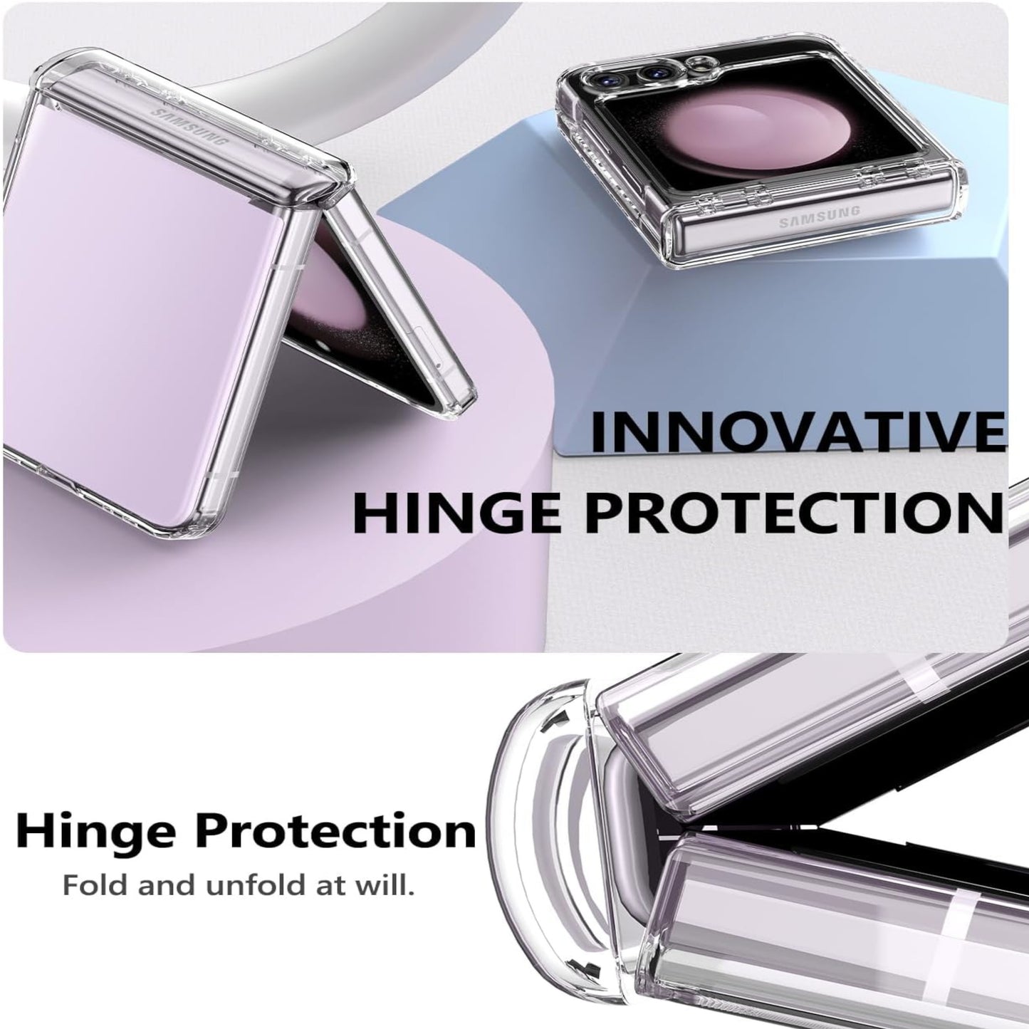 For Samsung Galaxy Z Flip 7 Case with Hinge Protection [Ultra-Thin Free Folding] Shockproof Slim Protection Transparent Case Cover Clear