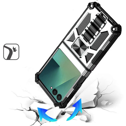 For Samsung Galaxy Z Flip 7 Hybrid Shockproof [Military Grade] Rugged Protective with Magnetic Car Mount & Invisible Stand Case Cover