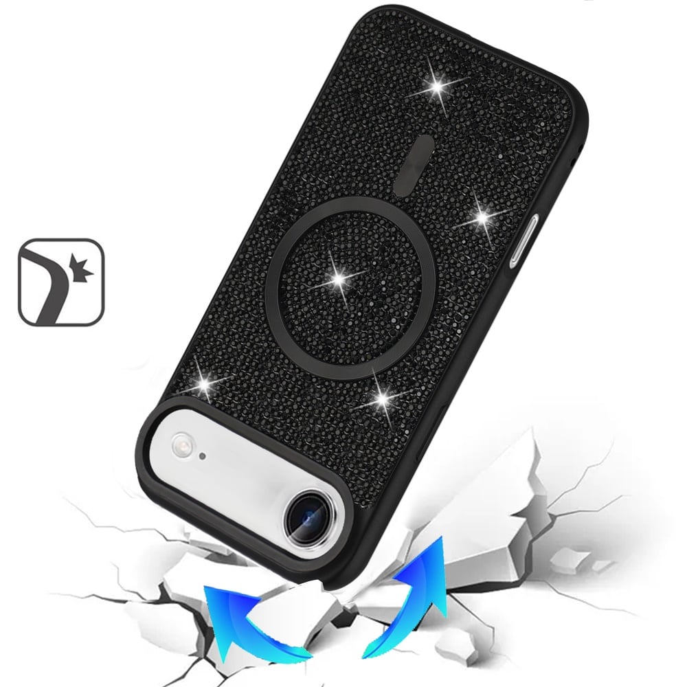 For Apple iPhone 17 Air (6.6") Sparkly Diamond Bling Case Rhinestone Skin Hybrid with Magnetic Circle, MagSafe Compatible Case Cover