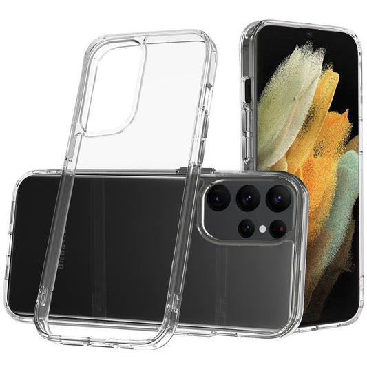 For Samsung Galaxy S21 Ultra Hybrid HD Crystal Clear Hard PC Back Gummy TPU Frame Slim with Chromed Buttons Case Cover Transparent