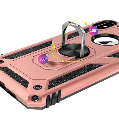 For iPhone XR Hybrid Shockproof Durable 360 Degree Rotatable Ring Stand Holder Kickstand Fit Magnetic Car Mount Case Cover Rose Gold