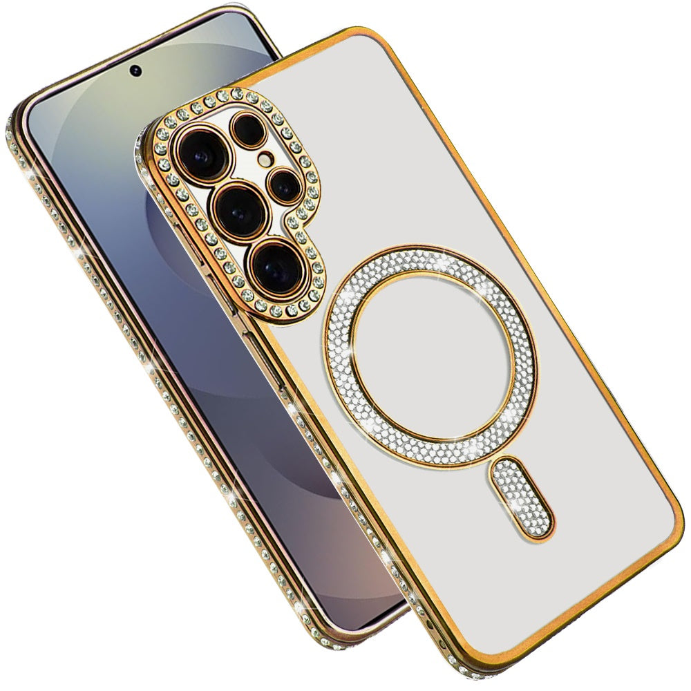 For Samsung Galaxy S25 Ultra Bling Case with Diamond Magnetic Circle, Transparent Slim Shockproof Hybrid Slim Fit Case Cover