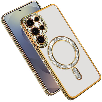 For Samsung Galaxy S25 Ultra Bling Case with Diamond Magnetic Circle, Transparent Slim Shockproof Hybrid Slim Fit Case Cover