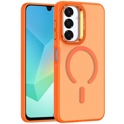 For Samsung Galaxy A16 5G MagSafe Compatible Matte Metallic Stand TPU Hybrid Drop Protection Camera Kickstand Case Cover Cosmic Orange