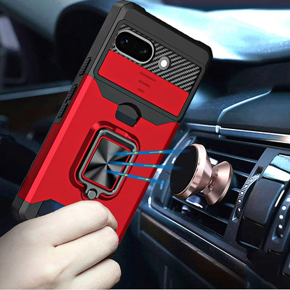 For Google Pixel 9A Wallet Case with Ring Stand & Slide Camera Cover Back Credit Card Slot Holder, Military Grade Case Cover