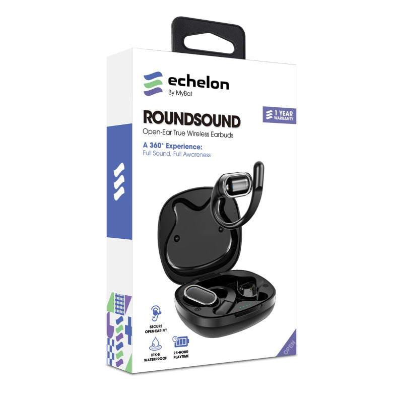 echelon RoundSound Open-Ear True Wireless Earbuds - Black, Bluetooth