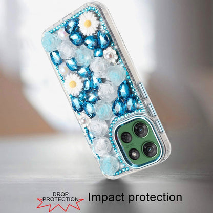 For Motorola Moto G Power 5G 2026 /2025 Fashion Daisy Floral Series, Full 3D Bling Crystal Diamonds Sparkling Rhinestone Glitter Hybrid Design Case Cover White