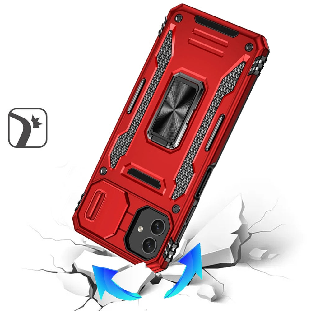 For Samsung Galaxy A06 Hybrid Case with Rotation Ring Stand Shockproof & Slide Camera Window TPU Armor Drop-proof Case Cover
