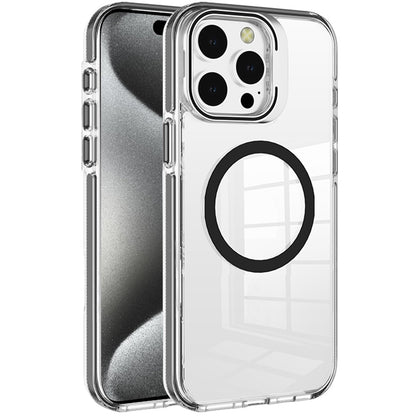 For Apple iPhone 16 Pro (6.3") Built-in Camera Kick-Stand, Compatible with MagSafe, Transparent Colorful Edged Tough Hybrid TPU Case Cover Clear Black