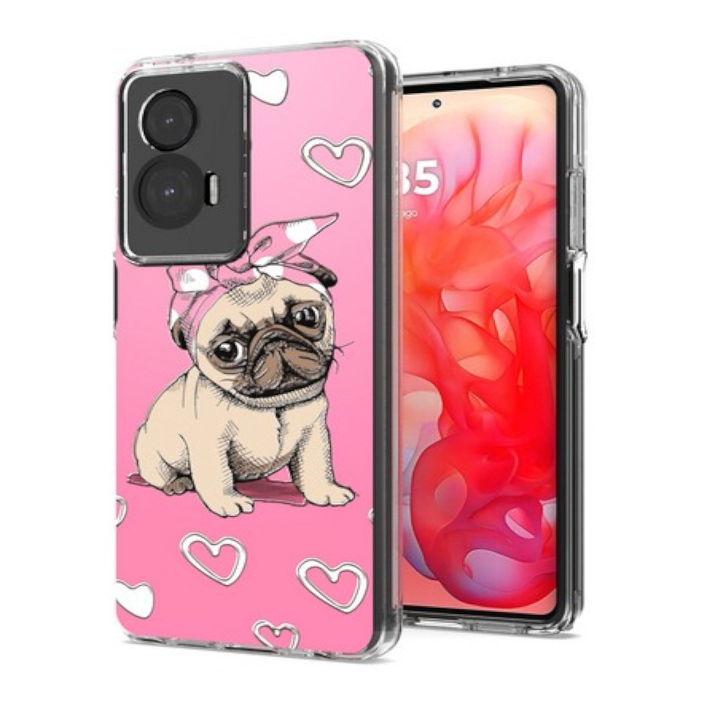 For Motorola Moto G Power 5G 2026 Hybrid Clear Frame with Trendy Pattern Design, Shockproof Hard Back & TPU Rubber Case Cover Dog Pink Heart