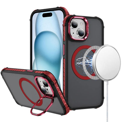 For Apple iPhone 16 Plus (6.7") Hybrid Metal Camera Stand Ring Sturdy, Compatible with MagSafe, Matte Hard TPU Colorful Edge Case Cover