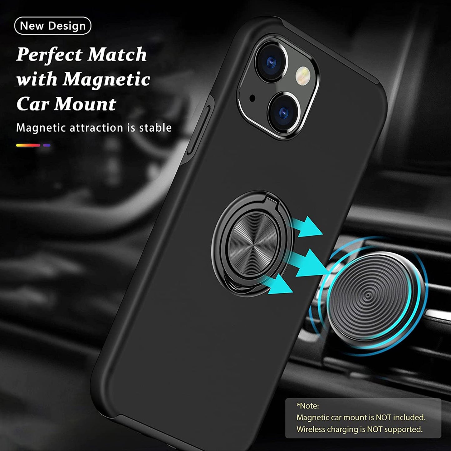 For Samsung Galaxy S26 Military Grade Hybrid Case with Flat Metal Ring 360° Rotation Kickstand, Slim Fit Back Hard PC Case Cover Black
