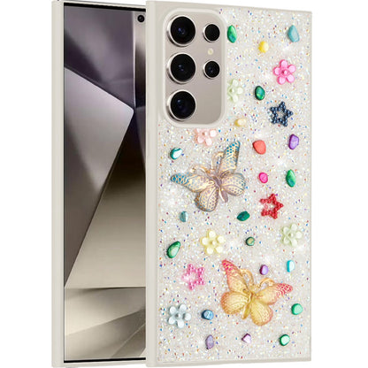 For Motorola Moto G 5G 2025 Diamond Butterfly 3D Glitter Bling Design, Slim Hybrid Sparkle Protective Cover TPU for Women Girls Case Cover White