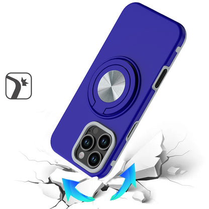 For Apple iPhone 17E /16E Metal Matte Hybrid with Invisible Rotational Ring Stand, Car Mount Friendly, Military Grade Slim Fit Sturdy Case Cover Blue
