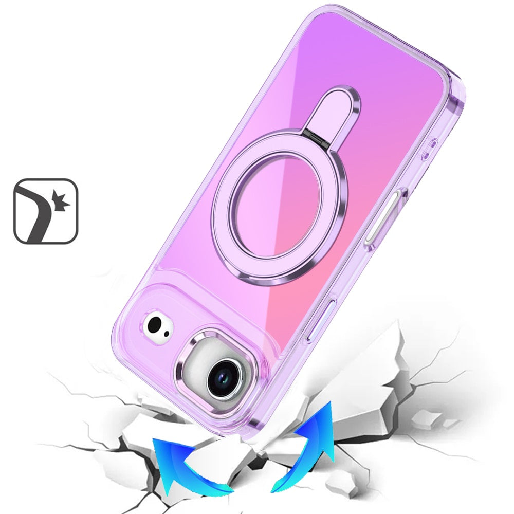 For Apple iPhone 17 AIR Chrome Hybrid with Rotating Magnetic Circle Ring Stand, Slim Shockproof Hybrid Case Cover