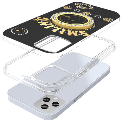 For Samsung Galaxy S25 /S24 Smiling Glitter Ornament Bling Sparkle with Ring Stand Hybrid Slim TPU + Hard Back Shell Case Cover