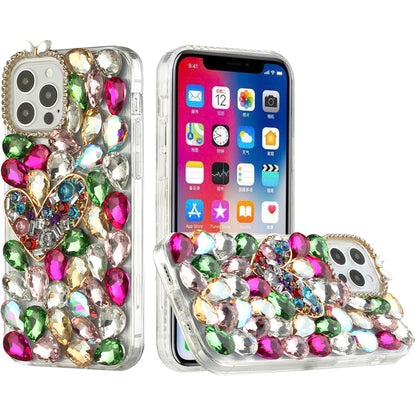 For Samsung Galaxy Z Flip 7 FE Bling Crystal 3D Full Diamonds Luxury Sparkle Rhinestone Hybrid Protective Case Cover Colorful Heart