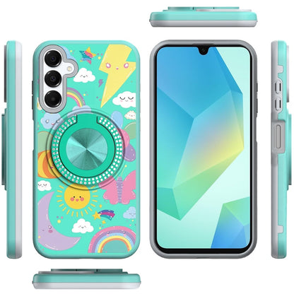For Samsung Galaxy A16 5G Pattern Design Hybrid with Invisible Ring Stand & Magnetic Back, Shockproof Protective Grip Case Cover