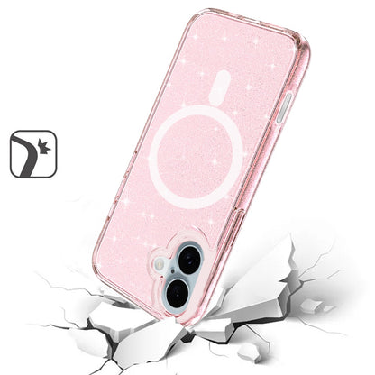 For Apple iPhone 17 MagSafe Compatible Glitter Sparkle Bling Hybrid Case with Magnetic Circle, Slim TPU & Hard PC Frame Case Cover Pink