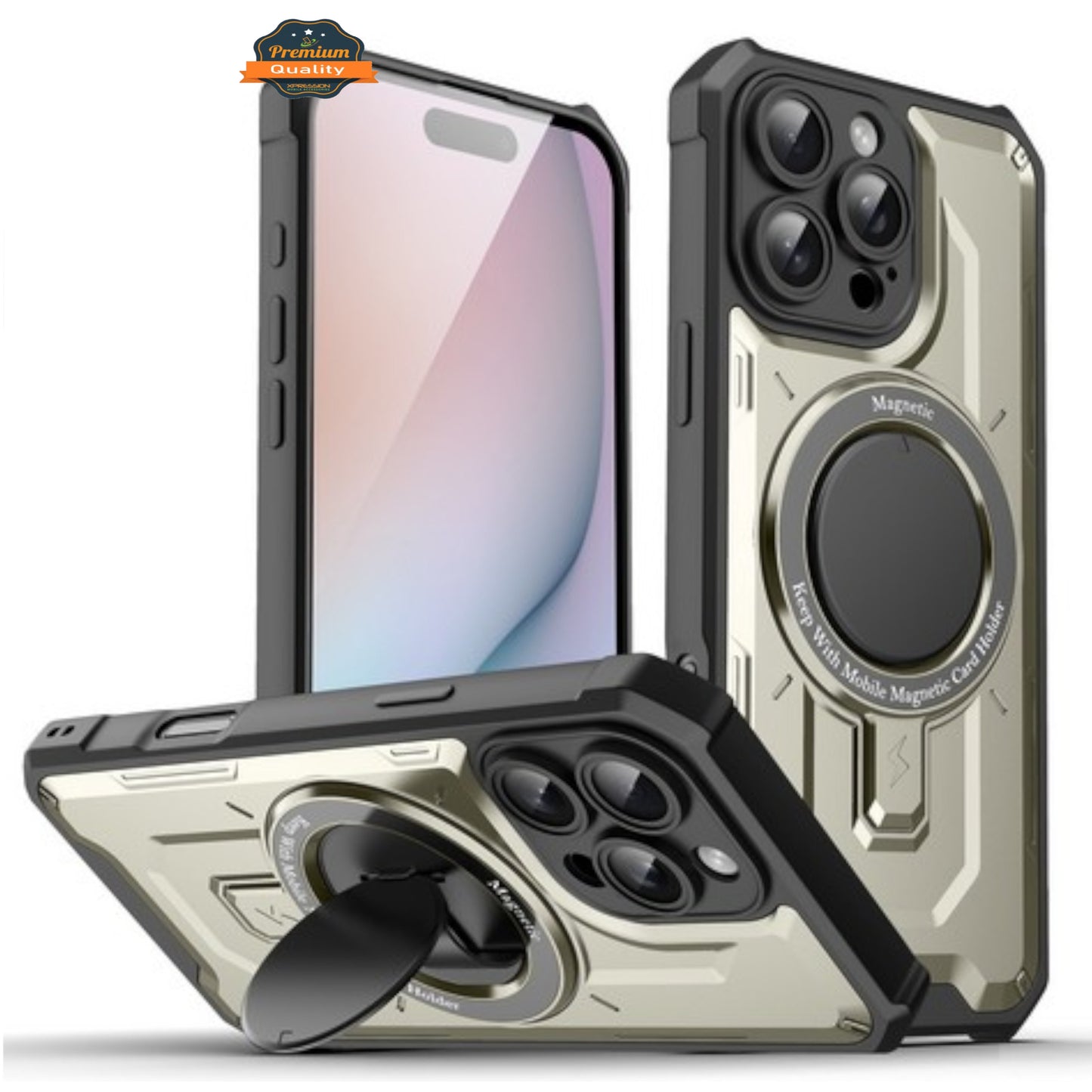 For Apple iPhone 16 Plus (6.7") Hybrid Tuff Case with Folding Stand Magnetic Holder Compatible with MagSafe [Military Shockproof] Case Cover