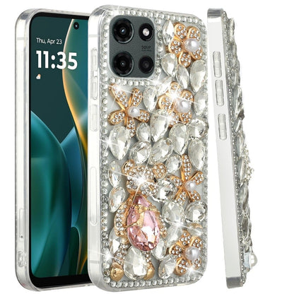 For Motorola Moto G Stylus 5G 2026 /2025 Bling Crystal 3D Full Diamonds Luxury Sparkle Rhinestone Hybrid Protective Case Cover Silver Panda Floral