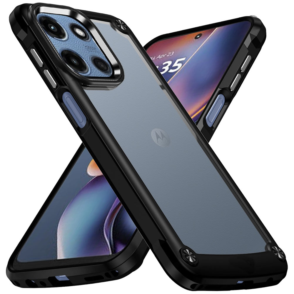 For Motorola Moto G 5G 2025 Hybrid Transparent Rubber with Metal Buttons & Camera Edges Hard TPU Corner Frame Bumper Case Cover