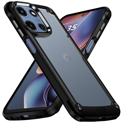 For Motorola Moto G 5G 2025 Hybrid Transparent Rubber with Metal Buttons & Camera Edges Hard TPU Corner Frame Bumper Case Cover