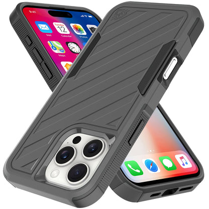 For Apple iPhone 16 Pro Max (6.9") Premium Design Hybrid lined Shockproof Rugged Textured 2in1 Hard PC & Silicone TPU Non Slip Tough Case Cover