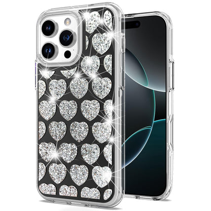 For Apple iPhone 16 Pro (6.3") Sparkly 3D Design Diamond Shockproof Protective Bling Rhinestone Hybrid Skin PC + TPU Case Cover