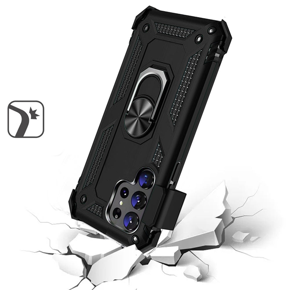 For Motorola Moto G Power 5G 2023 Hybrid Combo Belt Clip Holster with Ring Stand Holder, Military Grade Fit Magnetic Car Mount Shockproof Case Cover Black