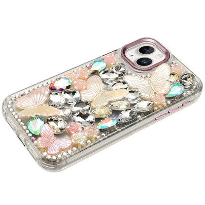 For Apple iPhone 11 3D Diamond Floral Butterfly Bling Stone Hybrid, Sparkly Rhinestone Gemstone Back Shockproof Case Cover