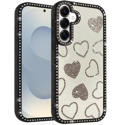 For Apple iPhone 17E /16E Spread Love Glitter Shimmer Bling Diamond Edge Hybrid Drop Protection Shockproof Design Case Cover Black
