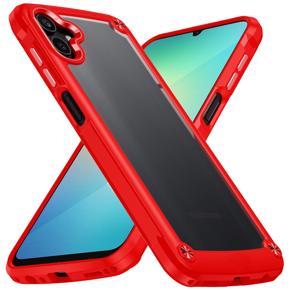 For Samsung Galaxy A06 Hybrid Transparent Rubber with Metal Buttons & Camera Edges Hard TPU Corner Bumper Case Cover