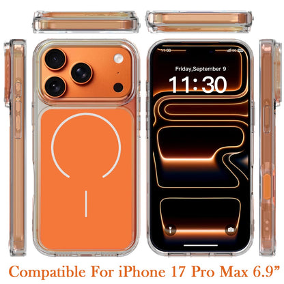Phone Case for Apple iPhone 17 Pro Max (6.9") Metallic Transparent Magnetic Magsafe Compatible Shockproof Hybrid TPU Durable Clear Protective Grip Cover