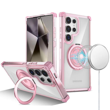 For Samsung Galaxy S25 Ultra Shield Magnetic Case [Compatible with MagSafe], 360° Rotatable Invisible Ring Stand, Transparent Back Case Cover