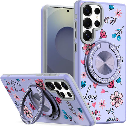 For Samsung Galaxy S25 Ultra Pattern Design Hybrid with Invisible Ring Stand & Magnetic Back, Shockproof Protective Grip Case Cover