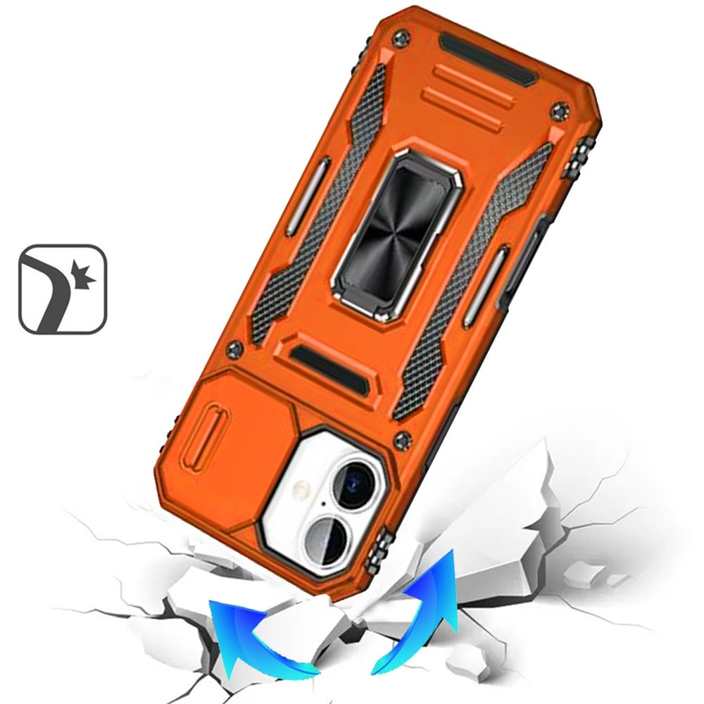 For Apple iPhone 17 (6.3") Tough Hybrid Case with Movable Camera Window & Metal Ring Stand Shockproof Case Cover
