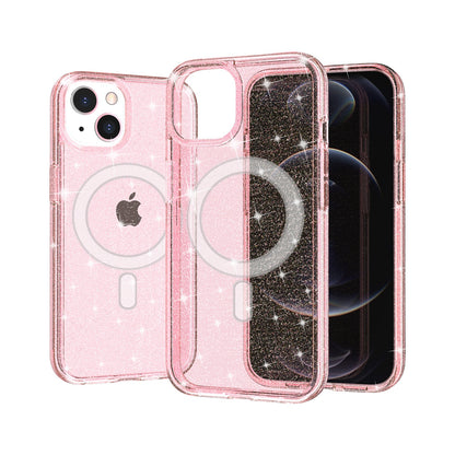 For Apple iPhone 17 AIR MagSafe Compatible Glitter Sparkle Bling Hybrid Case with Magnetic Circle, Slim TPU & Hard PC Frame Case Cover Pink