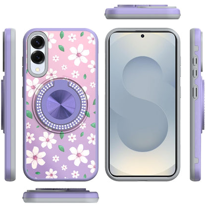 For Samsung Galaxy S25 EDGE Pattern Design Hybrid with Invisible Ring Stand & Magnetic Back, Shockproof Protective Grip Case Cover