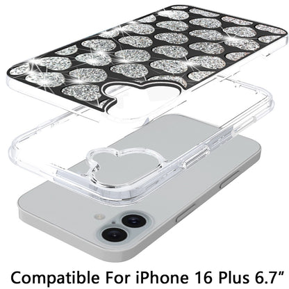 For Apple iPhone 16 Plus (6.7") Sparkly 3D Design Diamond Shockproof Protective Bling Rhinestone Hybrid Skin PC + TPU Case Cover